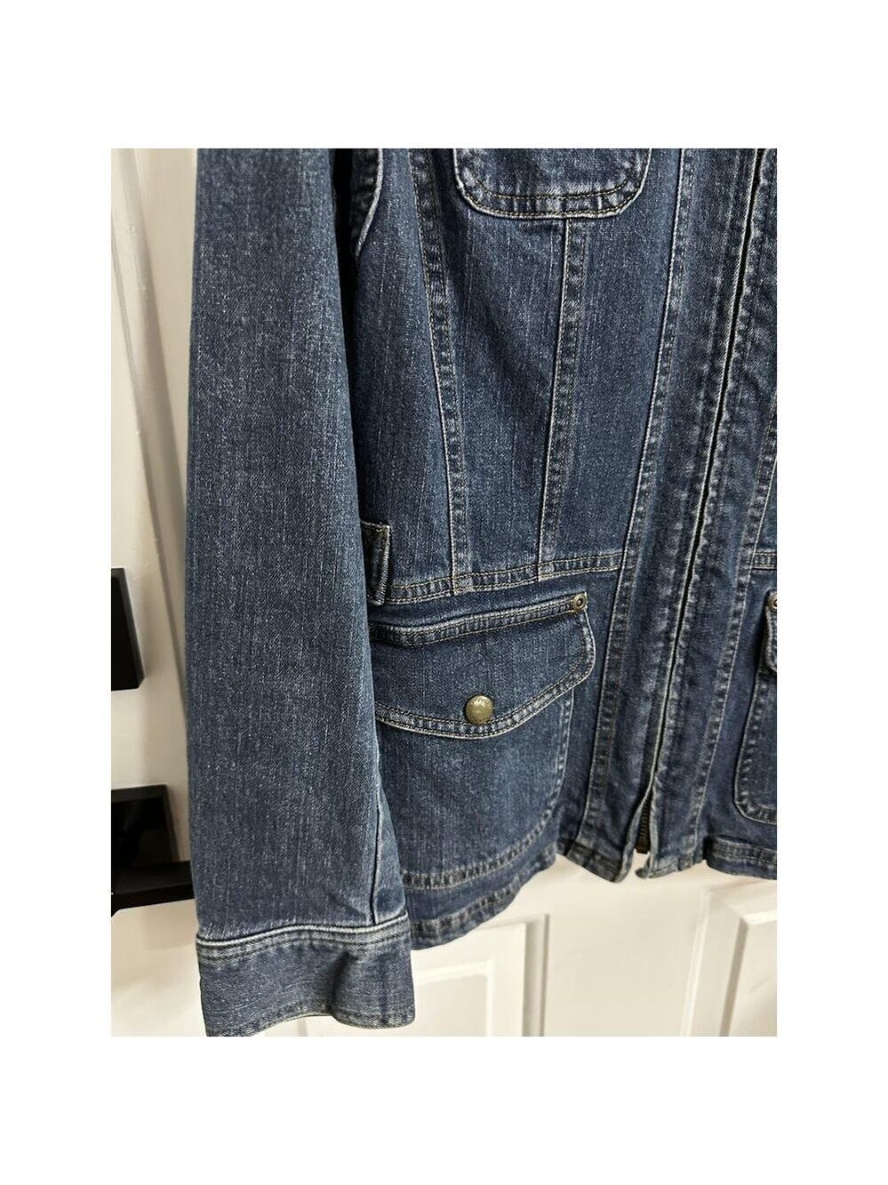 Jones New York Jacket vintage Womens S Denim Military Utility Full Zip Pockets - Picture 6 of 9
